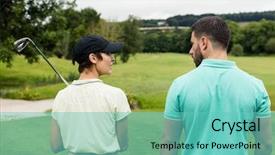  Presentation with course - Audience pleasing PPT theme consisting of interact club - couple interacting with each other backdrop and a seafoam green colored foreground