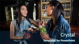  Presentation with cocktail bar - Amazing presentation design having interact club - happy friends interacting while having backdrop and a  colored foreground