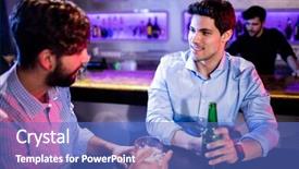  Presentation with beer bar pub tap counter - Colorful PPT theme enhanced with interact club - smiling friends interacting with each backdrop and a  colored foreground