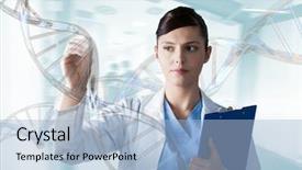  Presentation with dna fingerprinting - PPT layouts having interacting with 3d dna strands background and a light blue colored foreground