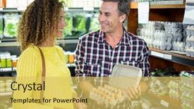  Presentation with route optimization supermarket - Slide set enhanced with interaction protein - happy couple selecting egg background and a  colored foreground