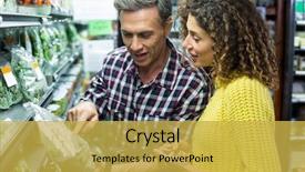  Presentation with supermarket - Beautiful slide set featuring interaction protein - happy couple selecting vegetables backdrop and a  colored foreground