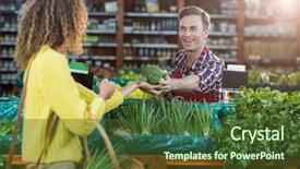  Presentation with online grocery shopping - Slide deck consisting of interaction protein - smiling male staff assisting background and a tawny brown colored foreground