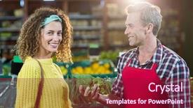  Presentation with staff - Beautiful PPT layouts featuring interaction protein - smiling male staff assisting backdrop and a  colored foreground