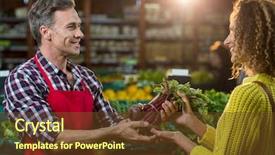  Presentation with staff - Slide set with interaction protein - smiling male staff assisting background and a  colored foreground