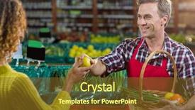  Presentation with leveling staff - Slide deck with interaction protein - smiling male staff assisting background and a  colored foreground