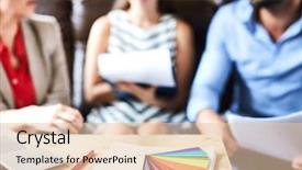  Presentation with workplace - Amazing slides having interactive guide - pencil and color palette backdrop and a  colored foreground