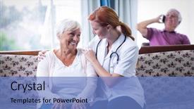  Presentation with senior living - Slide deck consisting of interactive guide - senior woman and female doctor background and a  colored foreground