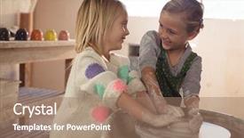  Presentation with pottery - PPT theme having interactive guide - smiling girls making pot background and a  colored foreground
