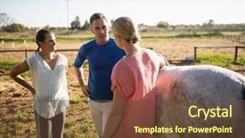  Presentation with barn - Presentation theme with interactive guide - trainer guiding women while standing background and a tawny brown colored foreground