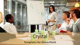  Presentation with electric scooter graph - Audience pleasing theme consisting of interactive teaching - young smiling businesswoman explaining graph backdrop and a coral colored foreground