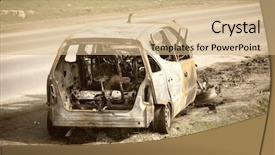  Presentation with burnt - Slide set featuring intercept - abandoned stolen burnt out car background and a coral colored foreground