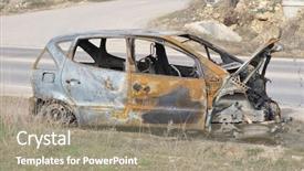  Presentation with burnt - Cool new slide deck with intercept - abandoned stolen burnt out car backdrop and a coral colored foreground