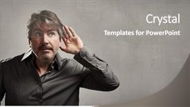  Presentation with hearing - PPT theme with intercept - hand behind ear of hearing background and a gray colored foreground