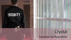  Presentation with security - Colorful slide deck enhanced with intercept - security man standing back backdrop and a coral colored foreground