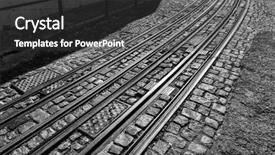  Presentation with tram - Theme featuring intercept - tram rails in lisbon portugal background and a dark gray colored foreground
