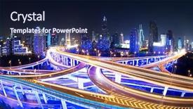 Presentation with expressway - PPT layouts featuring interchange - illuminated traffic on elevated expressway background and a navy blue colored foreground