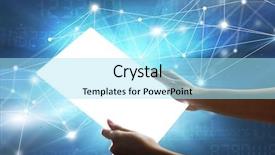  Presentation with tablet - Slides having interconnection - young female hand holding background and a arctic colored foreground