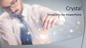  Presentation with wooden building blocks - PPT theme with interconnection - young handsome businessman using wooden background and a light gray colored foreground