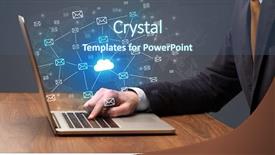  Presentation with cloud computing - Theme enhanced with businessman hand sending a bunch background and a tawny brown colored foreground