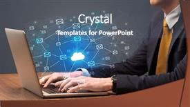  Presentation with cloud computing - Cool new PPT layouts with status report - businessman hand sending a bunch backdrop and a ocean colored foreground