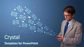  Presentation with communication - Beautiful presentation theme featuring using phone with online communication backdrop and a  colored foreground