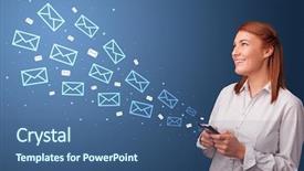  Presentation with communication - PPT theme having using phone with online communication background and a ocean colored foreground