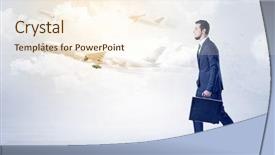  Presentation with elegant - Presentation design consisting of go meeting - elegant businessman going somewhere background and a sky blue colored foreground