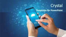  Presentation with cloud - Presentation having intercontinental - female hand using smartphone background and a ocean colored foreground