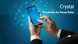  Presentation with cloud - PPT theme consisting of mailing software - female hand using smartphone background and a ocean colored foreground