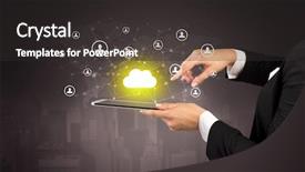  Presentation with tablet - Amazing slides having mobile synchrinization - hand holding tablet and showing backdrop and a dark gray colored foreground