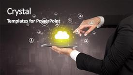  Presentation with hands holding black tablet - Colorful PPT theme enhanced with mobile synchrinization - hand holding tablet and showing backdrop and a dark gray colored foreground