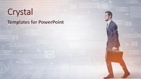  Presentation with walking - Amazing PPT theme having his hand and online communication backdrop and a  colored foreground