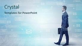  Presentation with walking - Presentation design enhanced with his hand and online communication background and a  colored foreground