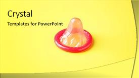  Presentation with condom sex - Presentation design featuring intercourse - red condom on color background background and a white colored foreground