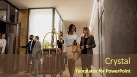  Presentation with hotel business - Slides enhanced with intercultural-business-travelers-communicating background and a tawny brown colored foreground