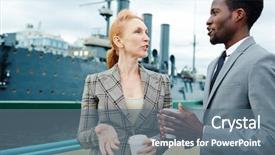  Presentation with intercultural - Beautiful PPT layouts featuring intercultural co-workers with drinks backdrop and a ocean colored foreground