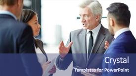  Presentation with confident - Cool new PPT theme with intercultural communication - confident grey-haired businessman explaining working backdrop and a ocean colored foreground