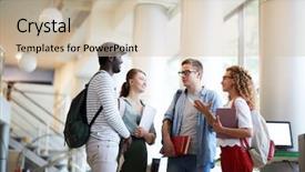  Presentation with thoughts - PPT theme having intercultural communication - group of casual groupmates discussing background and a soft green colored foreground