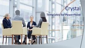  Presentation with sales - Presentation design featuring intercultural communication - group of modern traders discussing background and a sky blue colored foreground