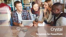  Presentation with intercultural - Slide set consisting of intercultural communication - happy friends communicating in cafe background and a coral colored foreground