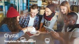  Presentation with intercultural - Amazing presentation theme having intercultural communication - happy young friends gathered backdrop and a violet colored foreground
