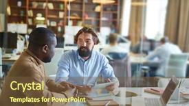  Presentation with banquet meeting - Presentation enhanced with intercultural communication - meeting in office background and a tawny brown colored foreground