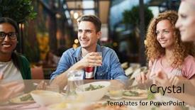  Presentation with served - Cool new slides with intercultural communication - three young people sitting backdrop and a coral colored foreground