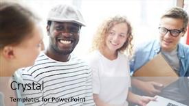  Presentation with intercultural - Audience pleasing PPT theme consisting of intercultural communication - young laughing african-american man backdrop and a light gray colored foreground