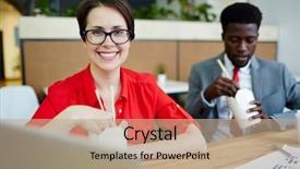  Presentation with chinese food - Colorful presentation theme enhanced with intercultural executives with chopsticks and takeout chinese food dining at workplace backdrop and a coral colored foreground