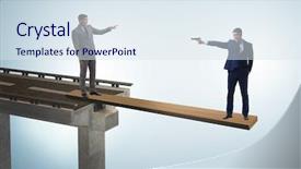  Presentation with concept - Presentation design with interdependency - interdependancy concept with two businessmen background and a  colored foreground