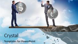  Presentation with concept - Amazing slide deck having interdependency concept with two currencies backdrop and a  colored foreground