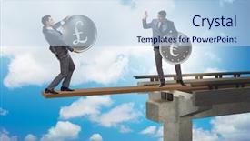  Presentation with currency financial concept macro - Slides enhanced with interdependency concept with two currencies background and a  colored foreground