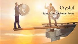  Presentation with concept - Slide deck consisting of interdependency concept with two currencies background and a  colored foreground